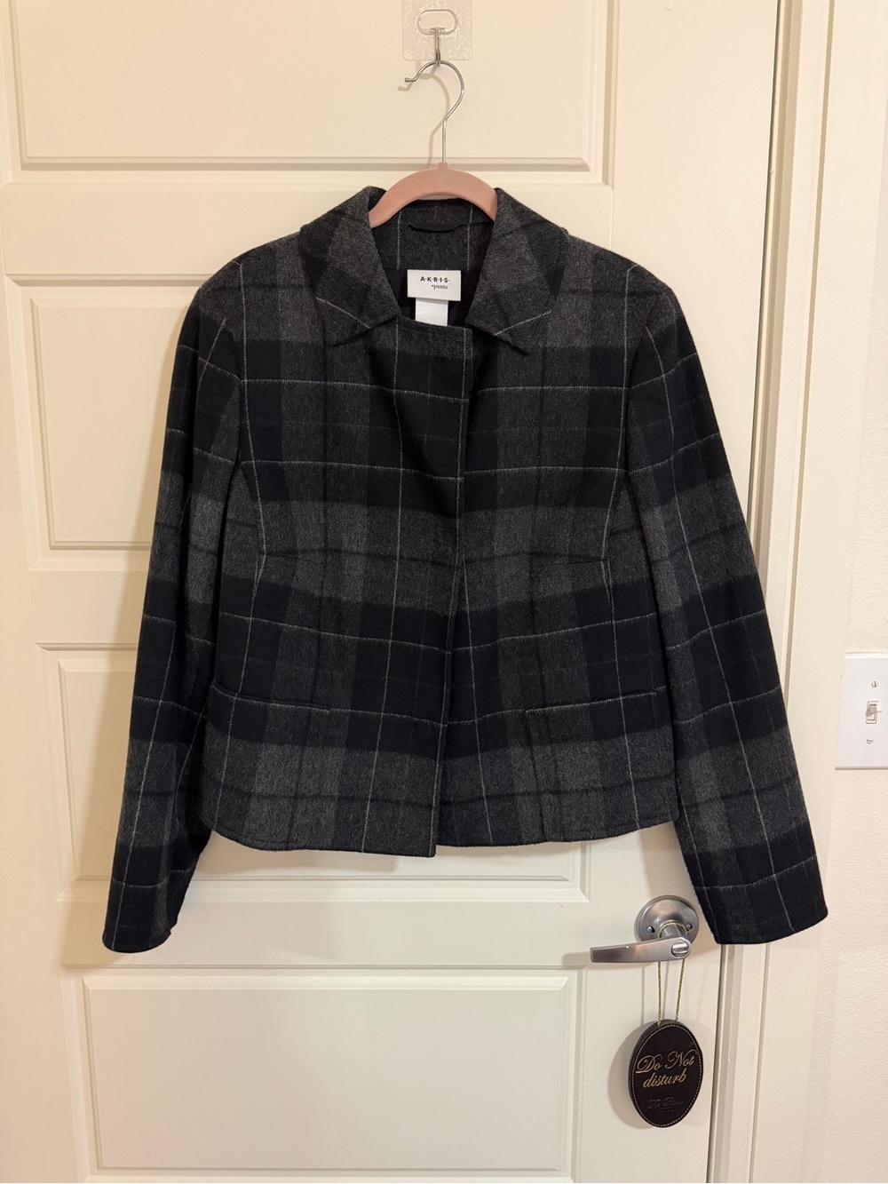 Akris Gray & Black Plaid Wool Blazer
